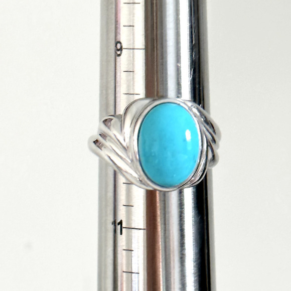 925 Sterling Silver JS Designer Large Oval Turquoise Band Ring Size 10 - Picture 9 of 13